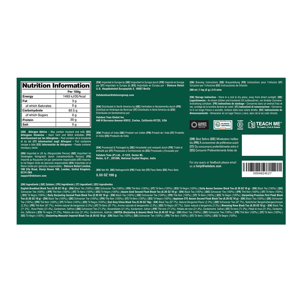 VAHDAM, Assorted Black Tea Loose Leaf Tea Gift Set (10 Flavors) Gift Ideas for Women & Men | Directly Sourced From Assam and Darjeeling | Resealable Ziplock Pouch | Gifts for Him/Her