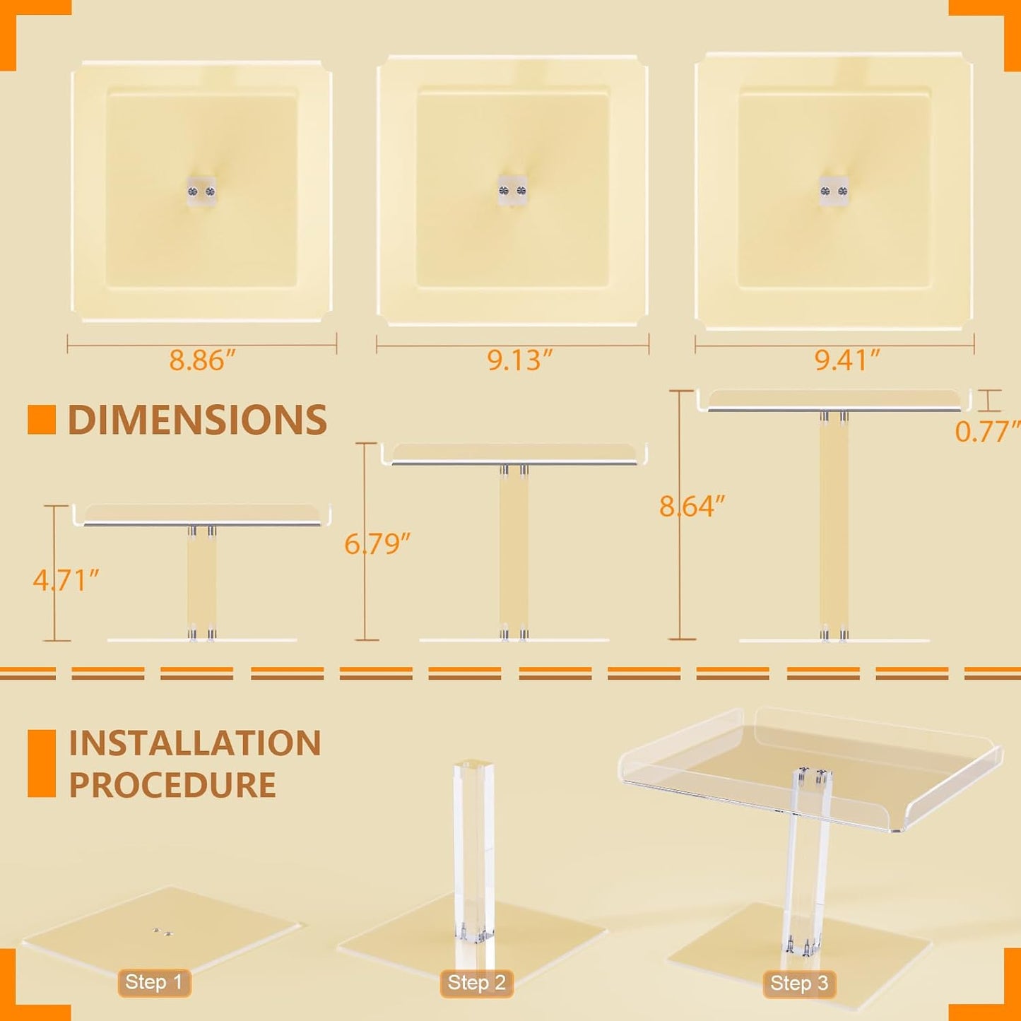 3 Piece Cupcake Stand, Acrylic Dessert Table Display Set, Clear Square Serving Trays for Birthday, Wedding, Baby Shower
