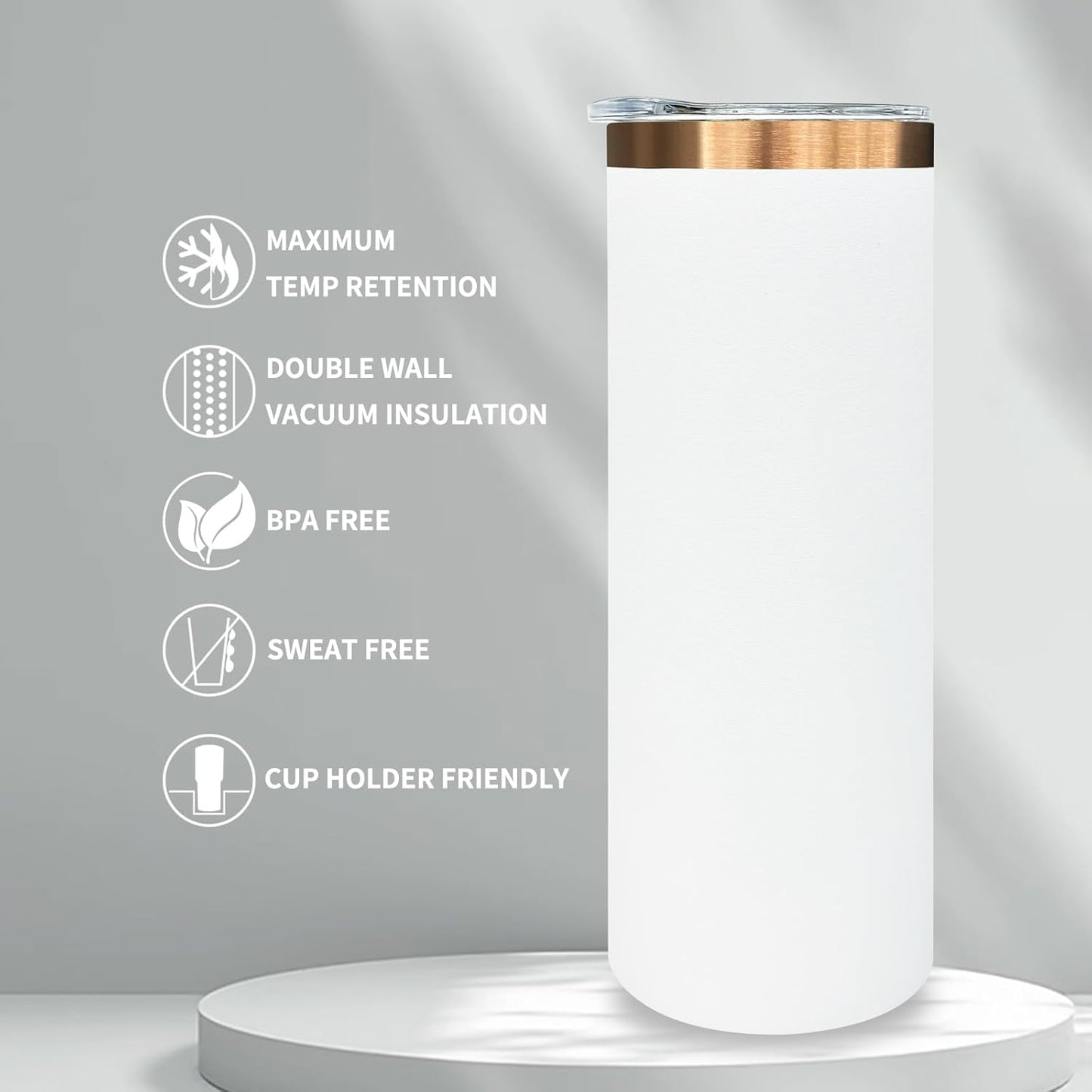 20 oz Skinny Tumblers Bulk 8 Pack, Stainless Steel Insulated Tumbler with Lids and Straws, Slim Double Wall Powder Coated Travel Coffee Mugs Reusable Cup for Hot Cold Drinks (White,8 pack)