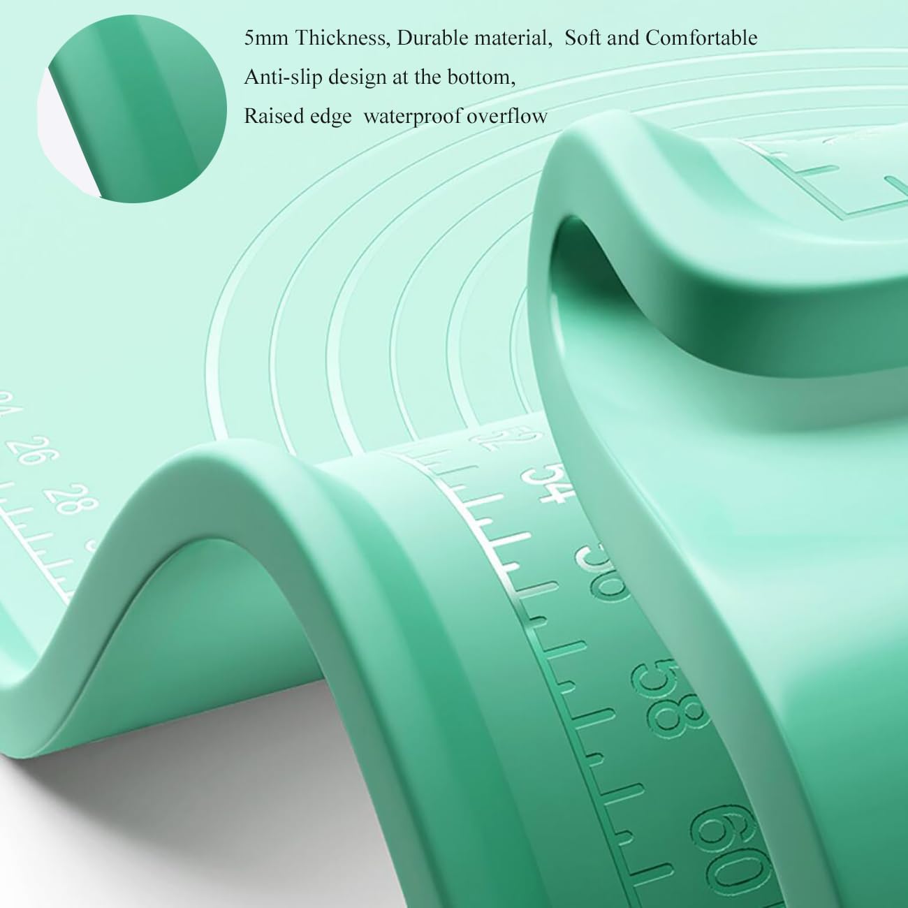 Silicone Pastry Mat 24"x16" Extra Thick Non Stick Baking Mat with Measurement, Food Grade Silicone Rolling Dough Mat, Fondant, Pie Crust Mat, Kitchen Mat with Hang Holes, Raised Edge