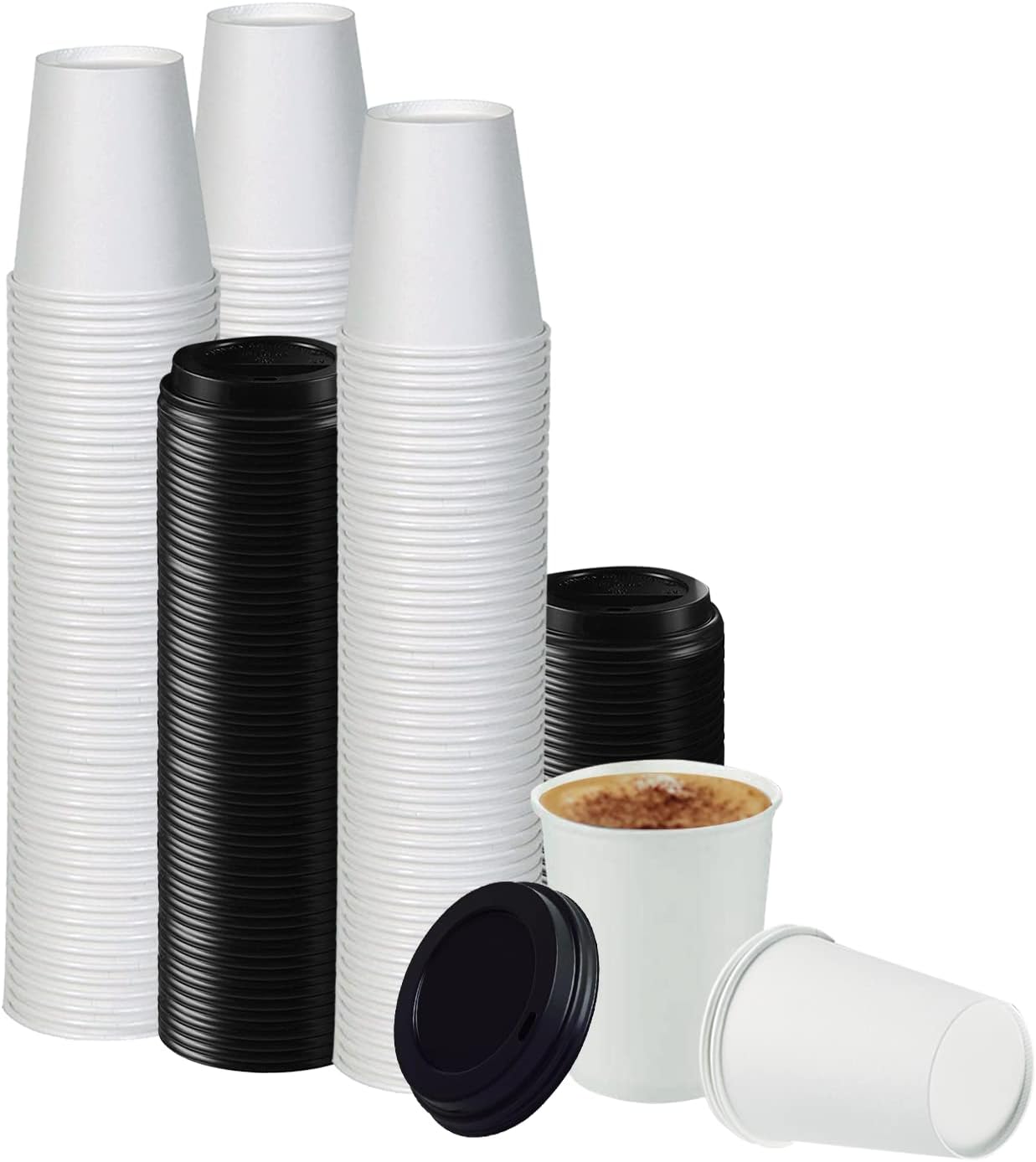 Smygoods White Original Disposable Paper Coffee Cups with Lids (12 OZ, 50 Count) For Hot Beverages, Tea, Espresso, Cocoa - To Go Drink Containers, Café & Office