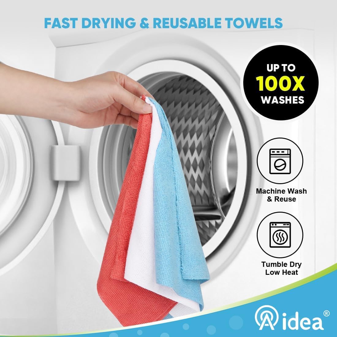 AIDEA Microfiber Cleaning Cloth, Shop Towels 330 Sheets 6 Roll, Microfiber Towels for Cars, Blue Shop Rags Washable, Cleaning Rags Reusable Paper Towels for Automotive, Workshops, House,11×9"