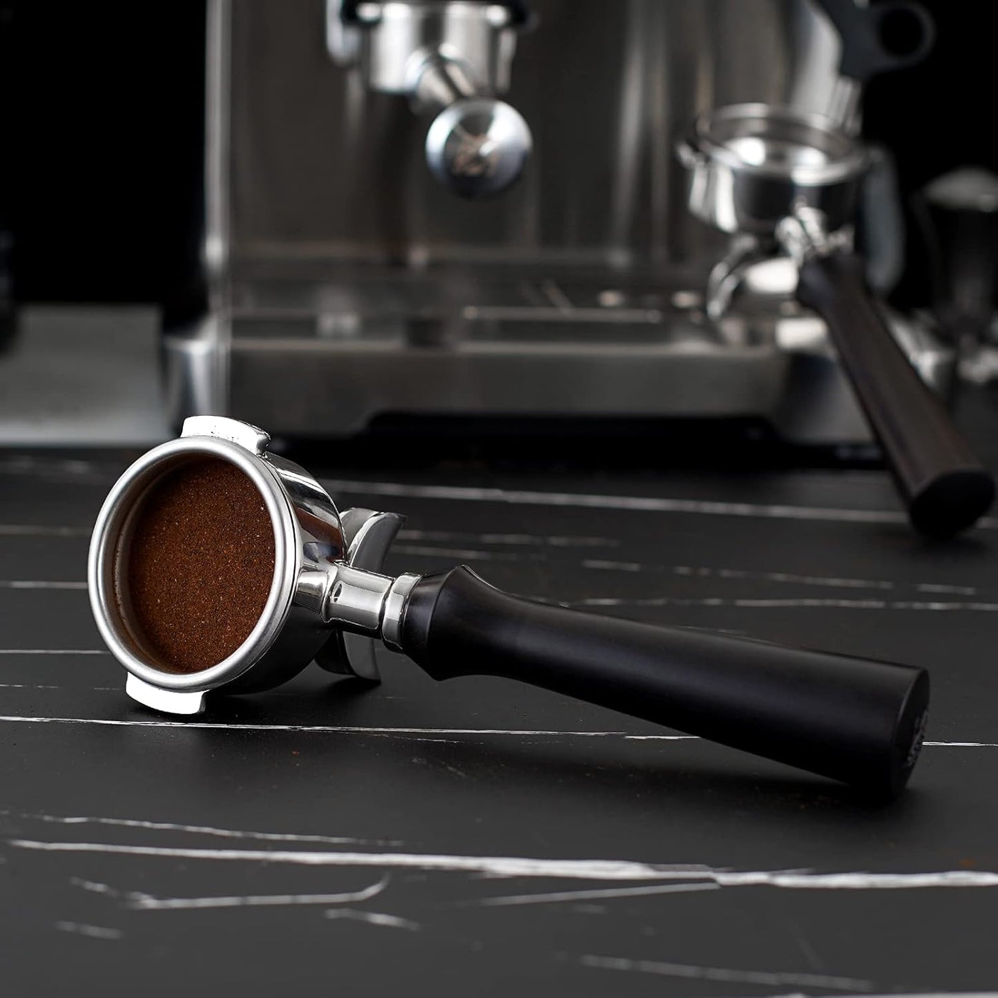 CrossCreek 58mm Espresso Double Spouts Portafilter with 2 Ear | Fits E61 | Flair/Rocket/Sanremo/Expobar etc. | Stainless Steel Basket and Solid Wood Handle | Espresso Accessories