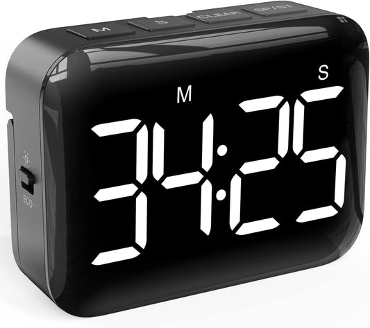 VOCOO Magnetic Kitchen Timer for Cooking with Count Up Countdown, Digital Timer Battery Powered with Large Display, 2 Brightness and Volume Levels for Classroom, Teacher, Kids (Dark Black)