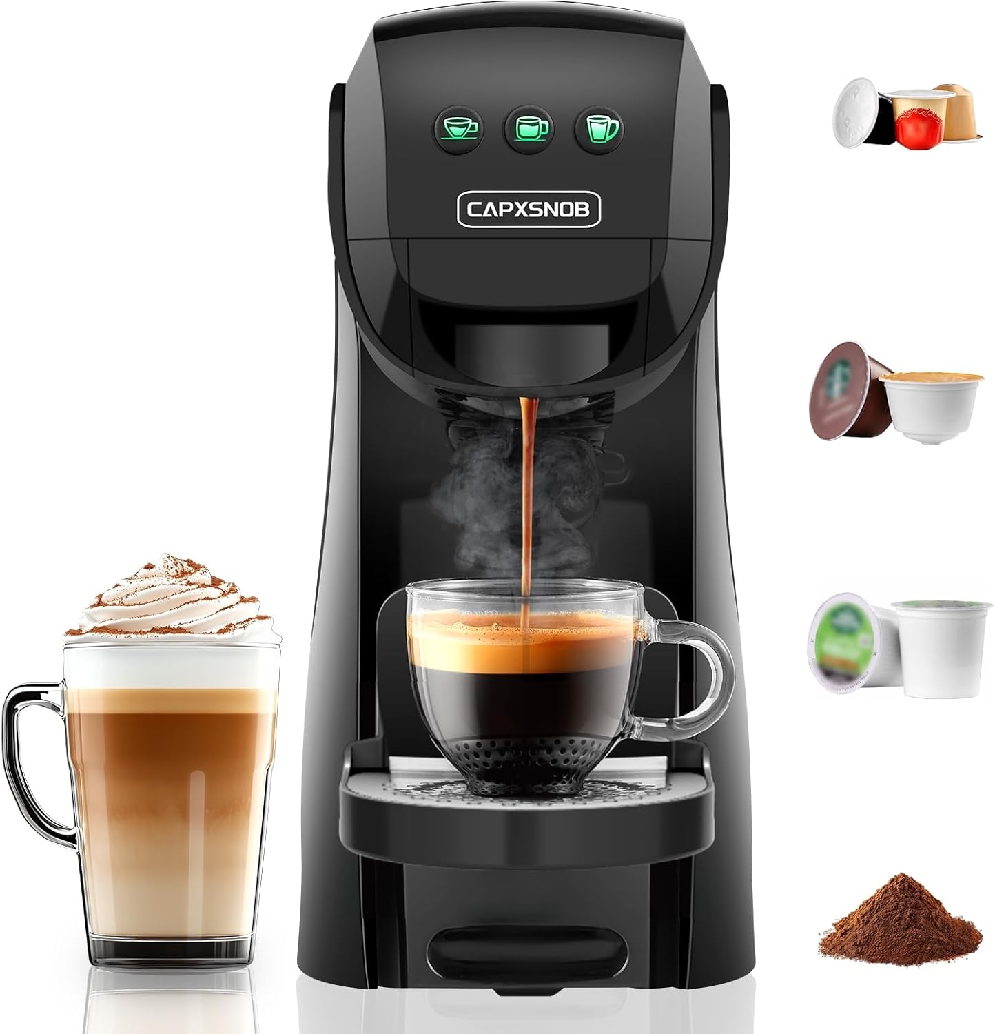 Warriors1 Single Serve Coffee Maker for Keurig K Cup, Espresso Machine for Nespresso Original, Dolce Gusto Pods, Ground Coffee, Cappuccino & Latte Coffee Machine, 20 Bar Espresso Maker, 3 Brew Sizes