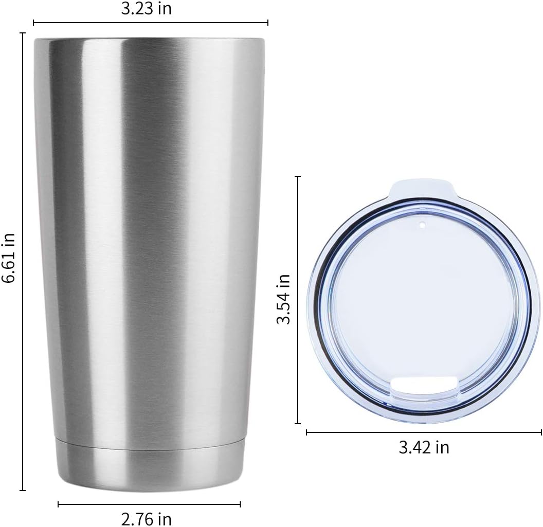DOMICARE 20oz Stainless Steel Tumbler Bulk with Lid, Double Wall Vacuum Insulated Travel Mug, Powder Coated Coffee Cup, Stainless Steel, 4 Pack