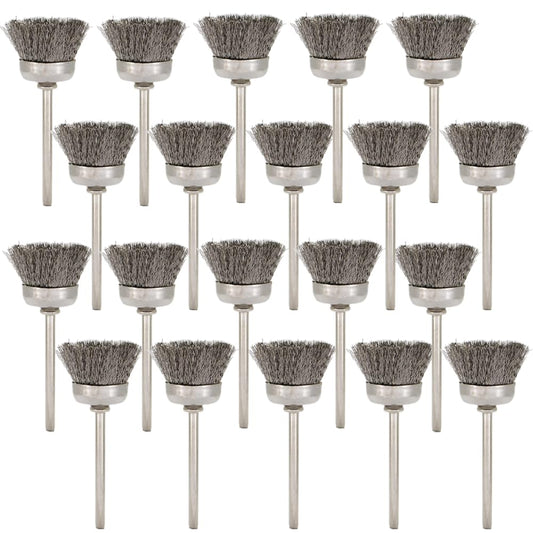 20PCS Wire Brushes - Metal Rust Removal, Polishing, Cleaning - 25mm Diameter, 3mm Shaft - Removes Burrs, Dust, and Oxide Layer - Handles Rough Surfaces - Designed for Industrial and DIY Enthusiasts