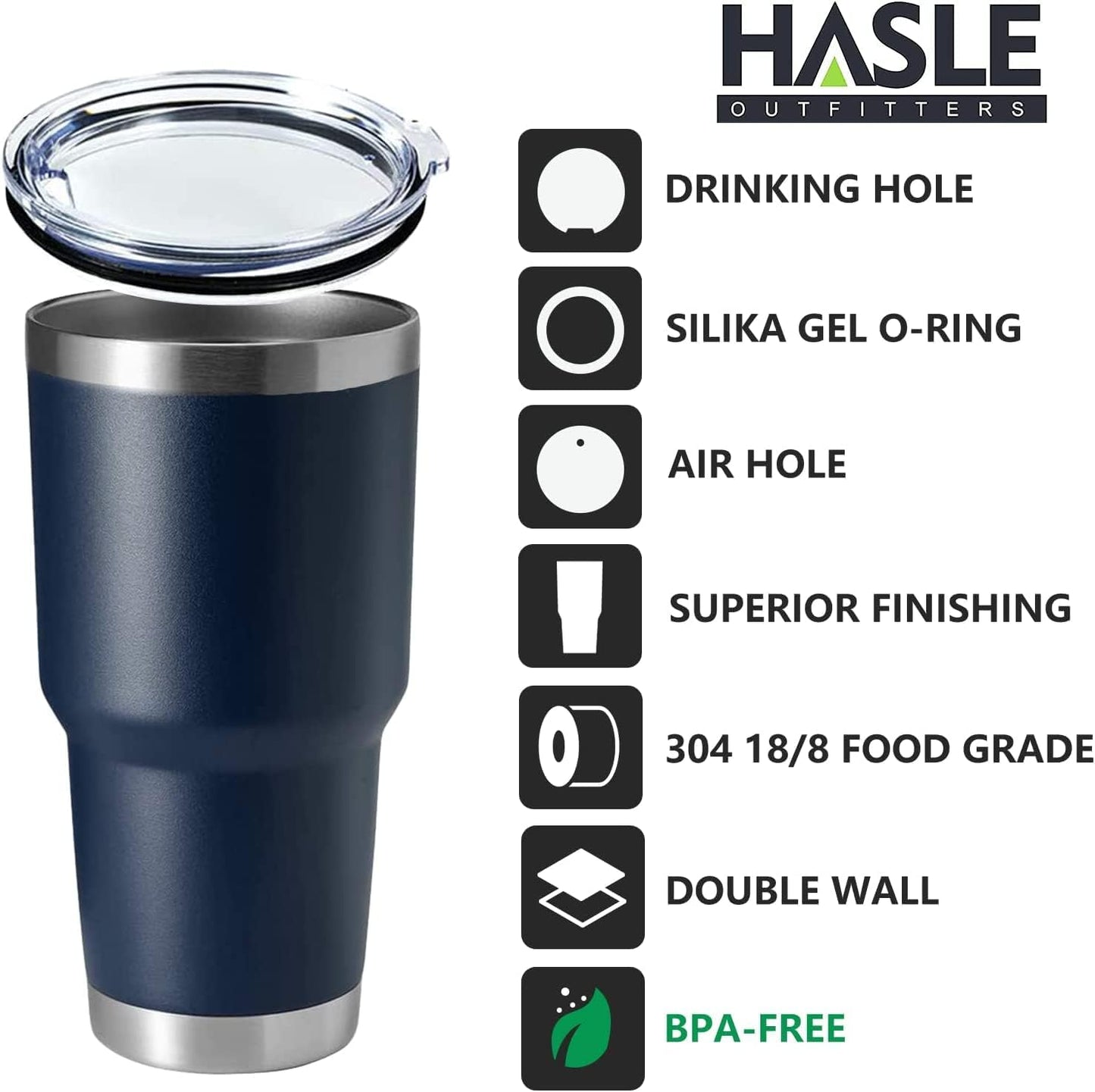 HASLE OUTFITTERS 30oz Stainless Steel Tumbler, Double Wall Vacuum Insulated Travel Mug Tumbler, Durable Insulated Coffee Mug, Gift Box Set (Navy, 12)