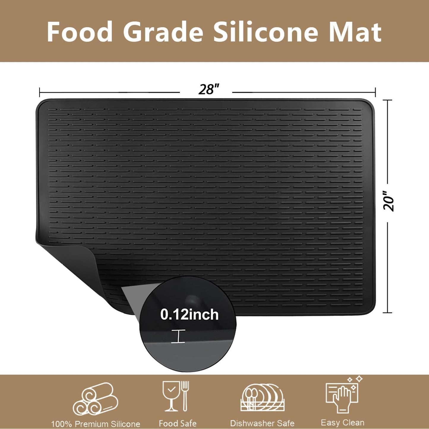 Golener Silicone Large Dish Drying Mat - 28" x 20" Stove Top Protector for Electric Stove, Food Grade, Foldable, Easy Clean, Heat-Resistant Mat for Glass Cooktop, Black