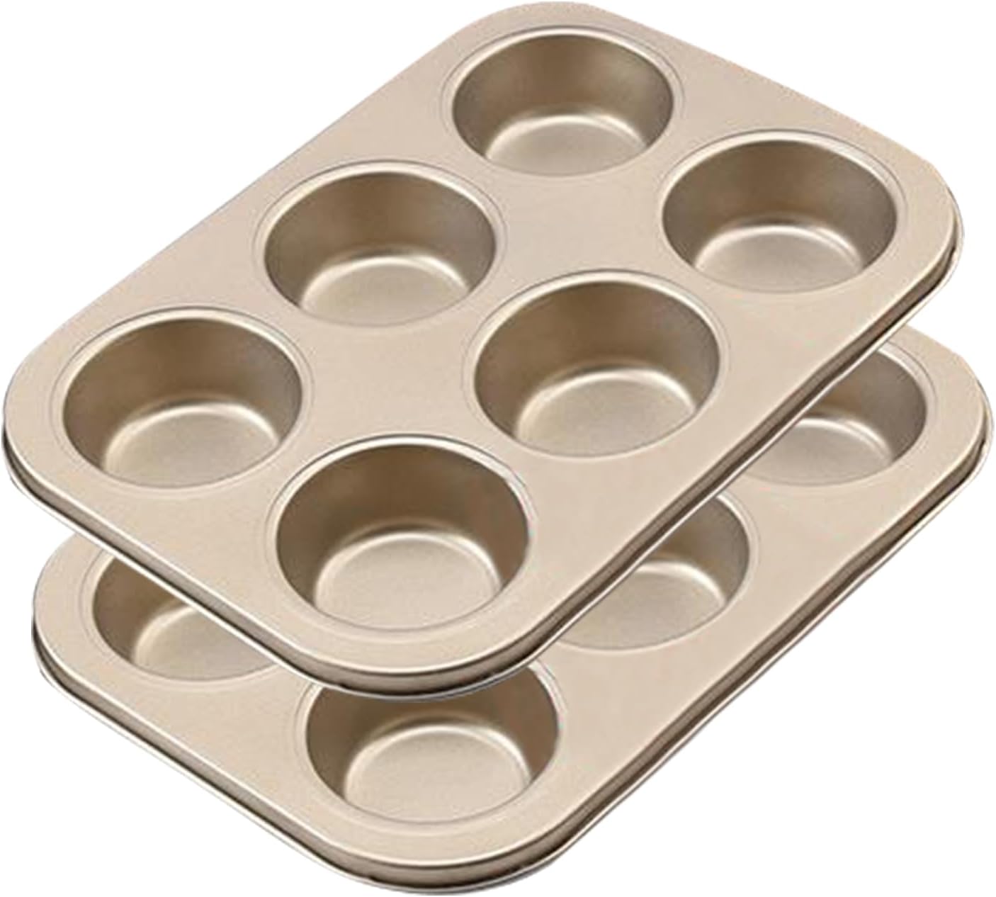 2 Packs Nonstick Round Muffin Baking Pan Tin, 6-Cup Muffin Tin, Cupcake Pans, Cheesecake Pans, Carbon Steel, Gold