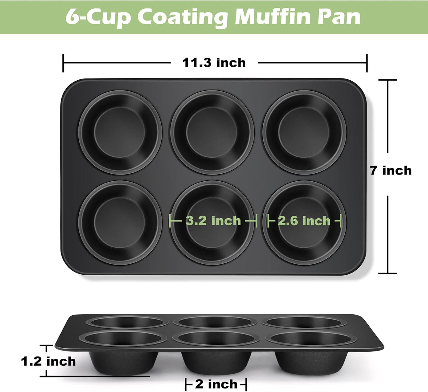TeamFar Muffin Pan, 6 Cup Muffin Tin Cupcake Pan Tray with Nonstick Coating and Stainless Steel Core, for Home/Kitchen Baking, Healthy & Heatproof, Release Easily & Easy Clean