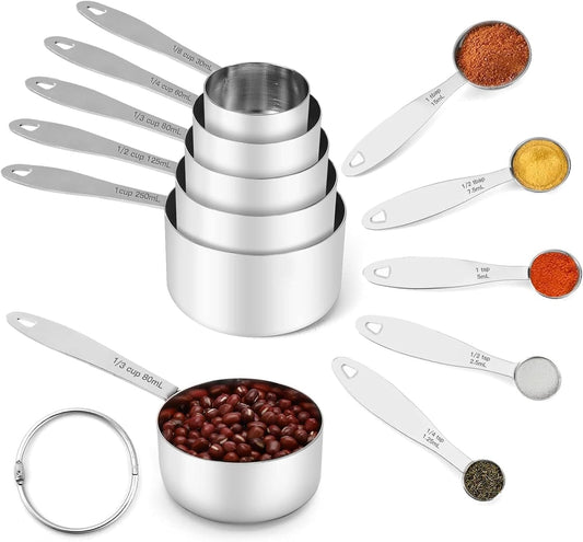 Joyhill Measuring Cups and Spoons Set of 10 Piece, Stainless Steel Measuring Cups Stackable, Nesting Metal Measuring Cup for Dry & Liquid Ingredients, Cooking & Baking