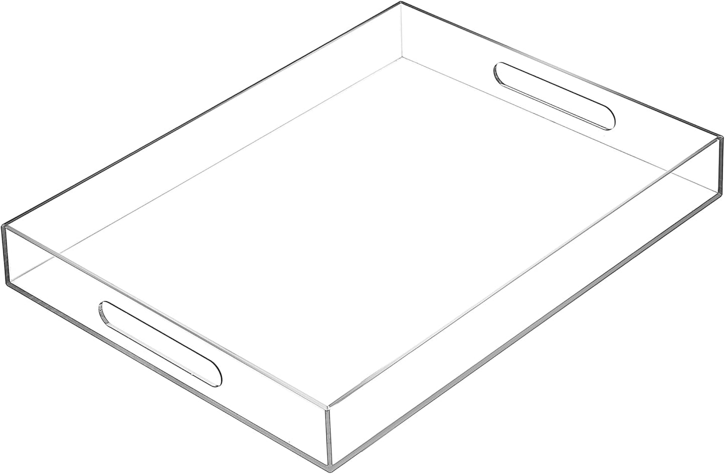 Clear Sturdy Acrylic Serving Tray with Handles-12x20Inch-Serving Coffee,Appetizer,Breakfast,Butler-Kitchen Countertop Tray-Makeup Drawer Organizer-Vanity Table,Ottoman Tray-Decorative