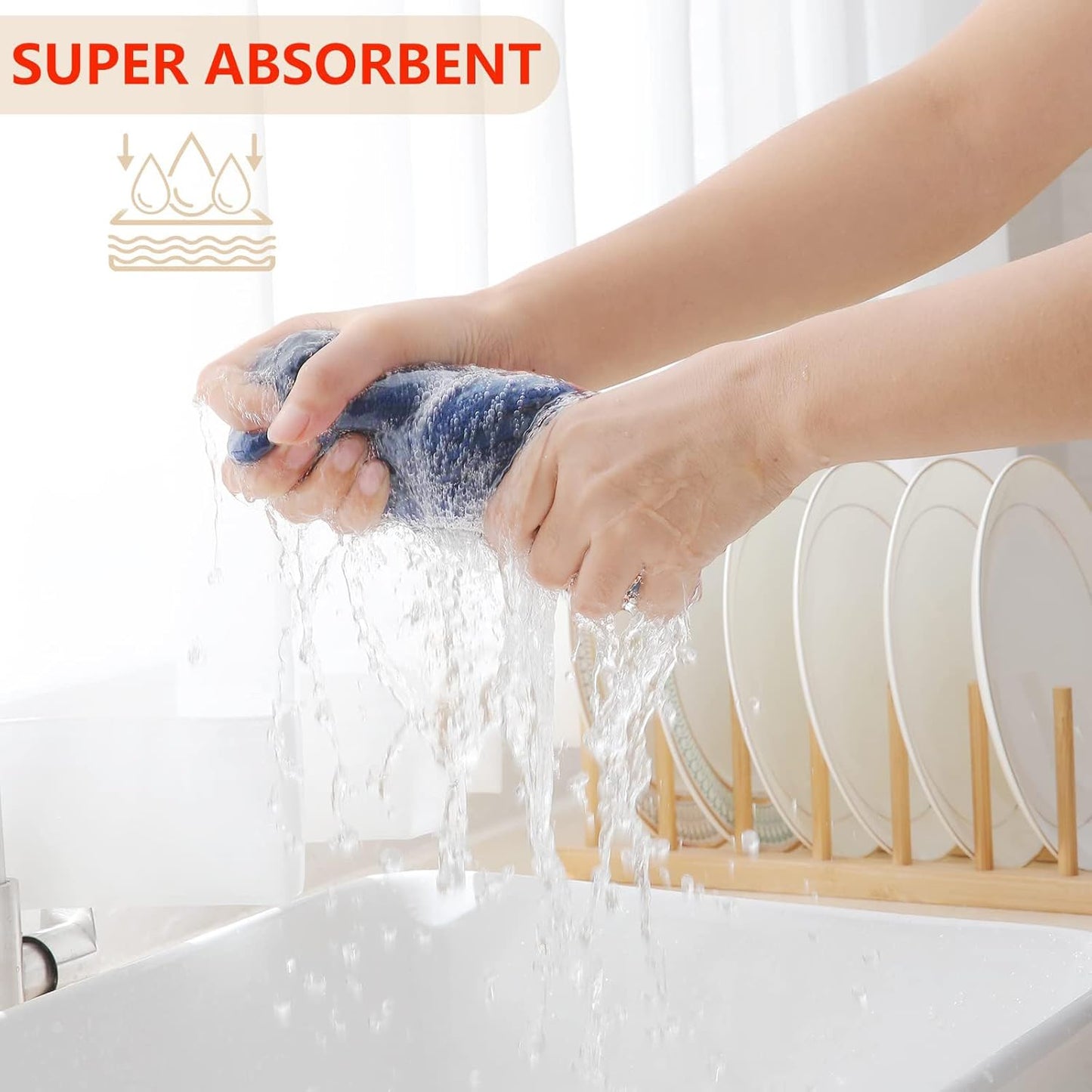 Homaxy 100% Cotton Waffle Weave Kitchen Dish Towels, Ultra Soft Absorbent Quick Drying Cleaning Towel, 13 x 28 Inches, 6-Pack, Navy Blue