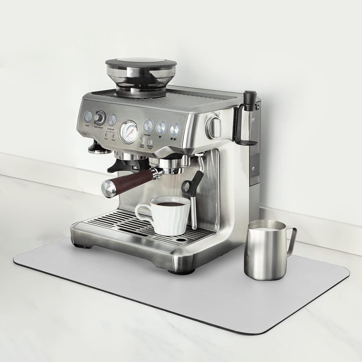 Mimore Coffee Mat - 16x24 Inch Light Grey Coffee Bar Mat for Countertop - Absorbent, Hides Stains, Rubber Backed - CoffeeBar Accessories Dish Drying Mat Fit CoffeeMaker Under Espresso Machine