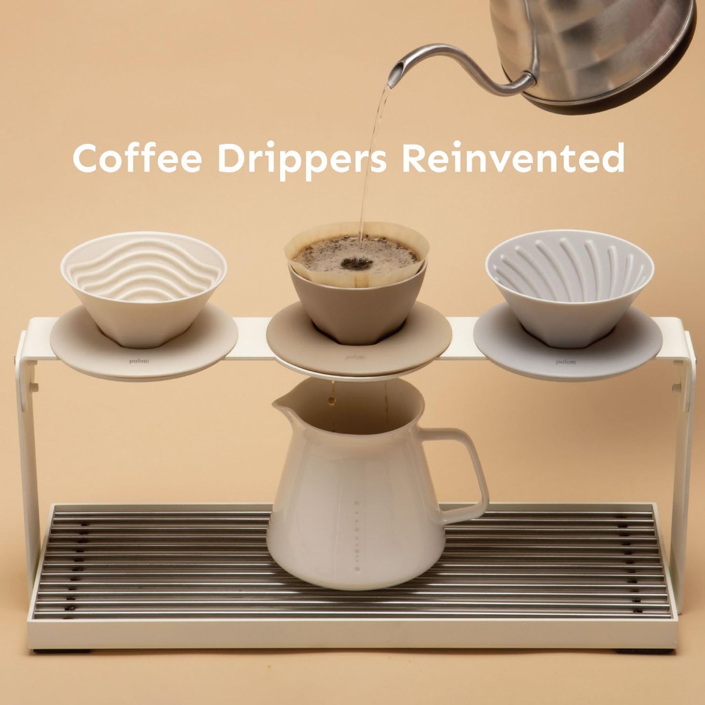 Palatti Universal Pour Over Coffee Drippers (Set of 3), Porcelain Ceramic Pour Over Coffee Maker Set, Adapt to All Paper Filters, Interchangeable Design Brings 11 Brewing Profiles, 1-4 cups