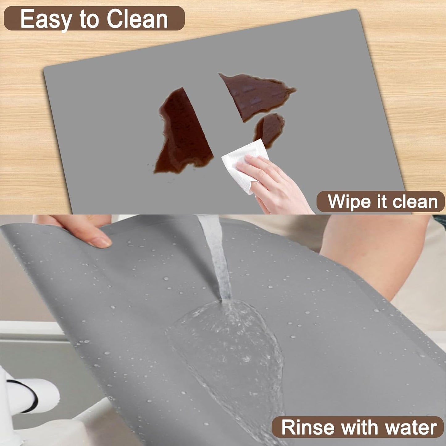 Silicone Mats for Kitchen Counter, 48"x32"(120cmx80cm) Large Heat Resistant Mat Kitchen Island Waterproof Countertop Protector Mat Nons-slip Extra Large Counter Mat, Light Gray