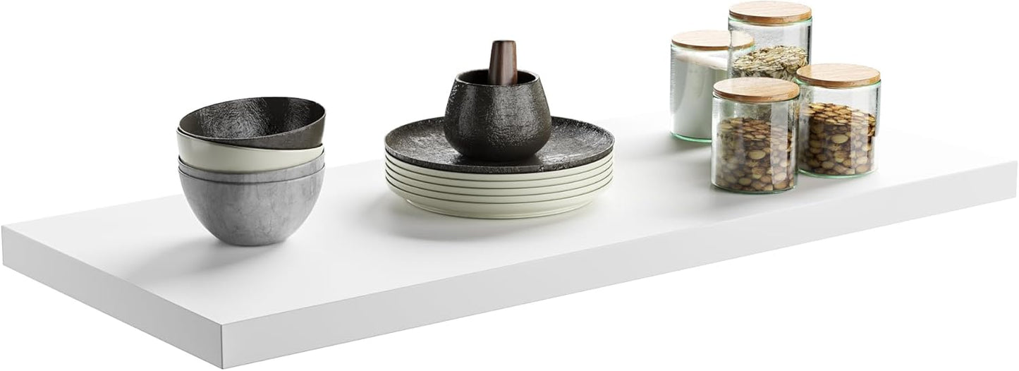 Wall Shelf Set of 1, White Floating Shelves 30 in W x 10 in D x 1 in H, Wooden Floating Wall Shelf with Invisible Brackets for Living Room/Bedroom/Bathroom/Kitchen Storage and Decor