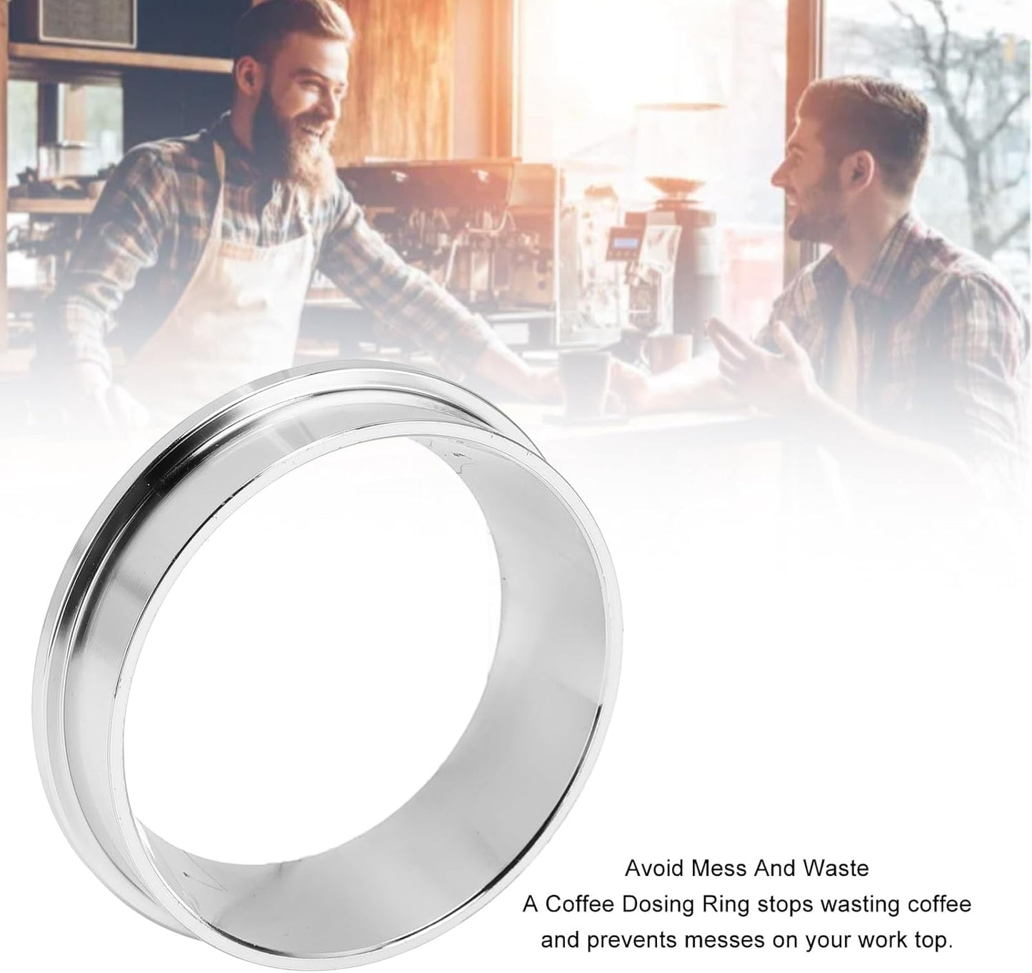 57.5MM Espresso Dosing Funnel, 304 Stainless Steel Coffee Dosing Ring Catcher Ring, Universal Coffee Dosing Ring Replacement for Home Coffee Machine Tools(Silver)