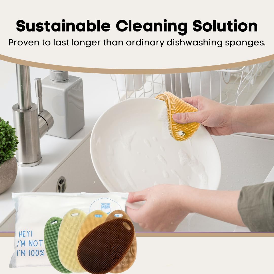 Silicone Sponge Dish Scrubber - Food Grade and Housecleaning - BPA Free Silicone Kitchen Scrubber [5 Pack Ovals Fall]