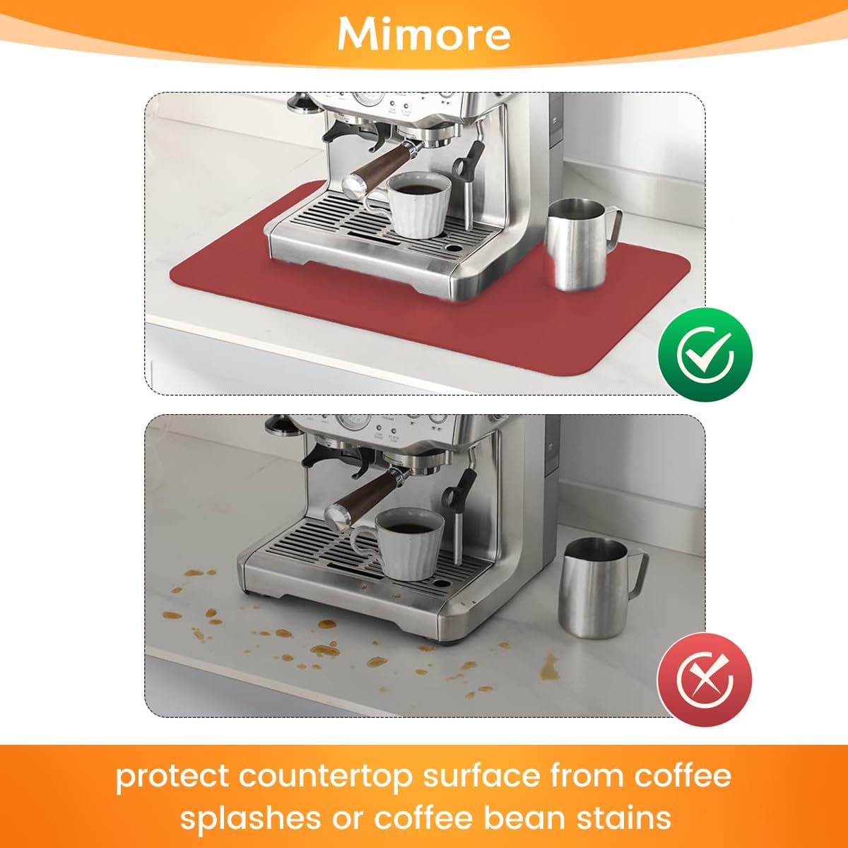 Mimore Red Coffee Bar Mat - 16x24 Inch Absorbent Mat Hides Stains - Fits Under Coffee Maker & Espresso Machine