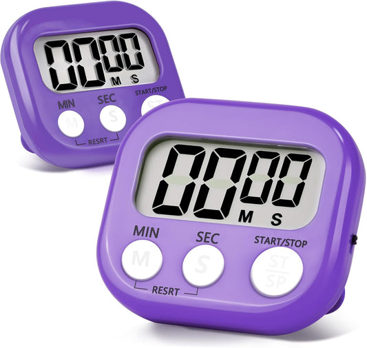 2 Pack Purple Digital Kitchen Timer Magnetic Digital Timer with Big Display Loud Ring Cooking Timers for Kitchen Electronic Timers for Cooking, Game, Gym, Break Time, Classroom (2, Purple)