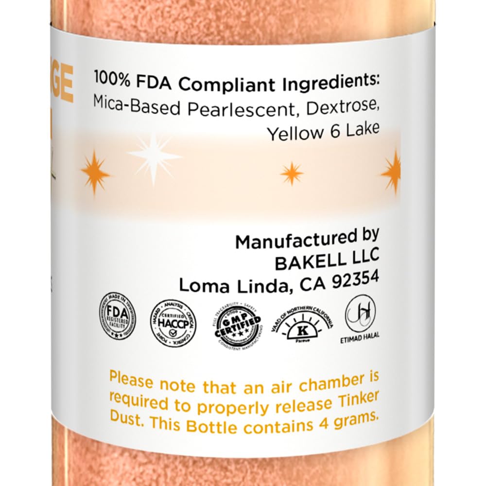 Bakell - Creamsicle Orange Tinker Dust (4g, 1x Mini Spray Pump) Edible Glitter for Food, Desserts, and Beverages!
