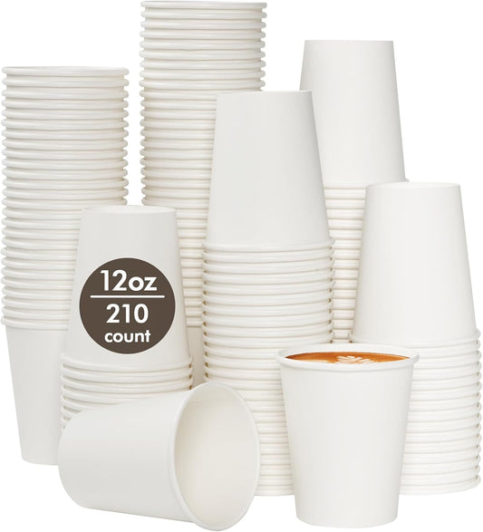 210 Count 12 oz Coffee Cups, White Paper Cups 12 oz for Water Juice or Tea, Perfect for Office Home Party