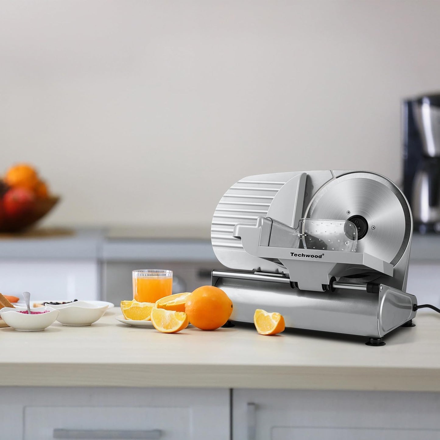 Meat Slicer 200W Techwood Electric Food Slicer 9-inch Double Blade Silver