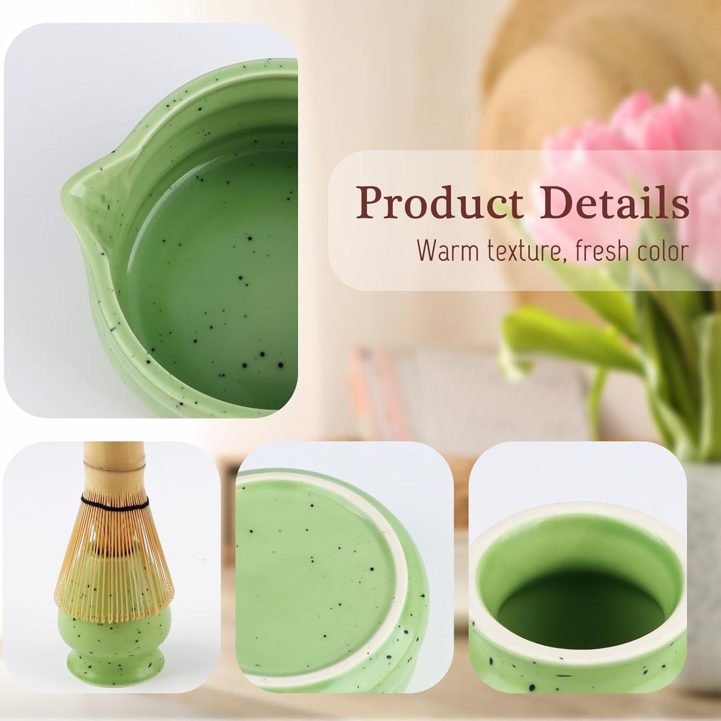 Goldmeet Matcha Set 7 Pcs Matcha Green - Japanese Tea Ceremony Kit with Bowl, Whisk, Holder, Scoop, Strainer - Matcha Gift Set