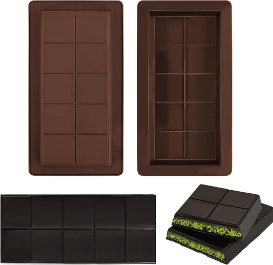 2 Pcs Chocolate Molds Silicone, Deep Chocolate Bar Mold, Non-Stick Food Grade Chocolate Mold for Dubai Chocolate Bar Pistachio, Candy Making - 10 Square Shape