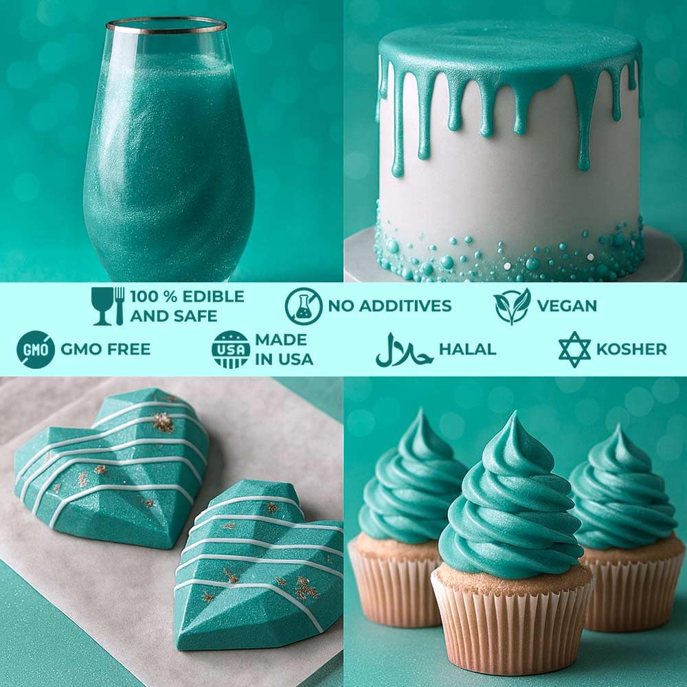 Bulk (20g) Luster Dust Edible Cake Decorations, Teal Edible Dust for Cake Edible Luster Dust for Cupcake Decorations, Cake Drip, Teal Edible Paint for Cakes, Edible Shimmer Dust for Drinks