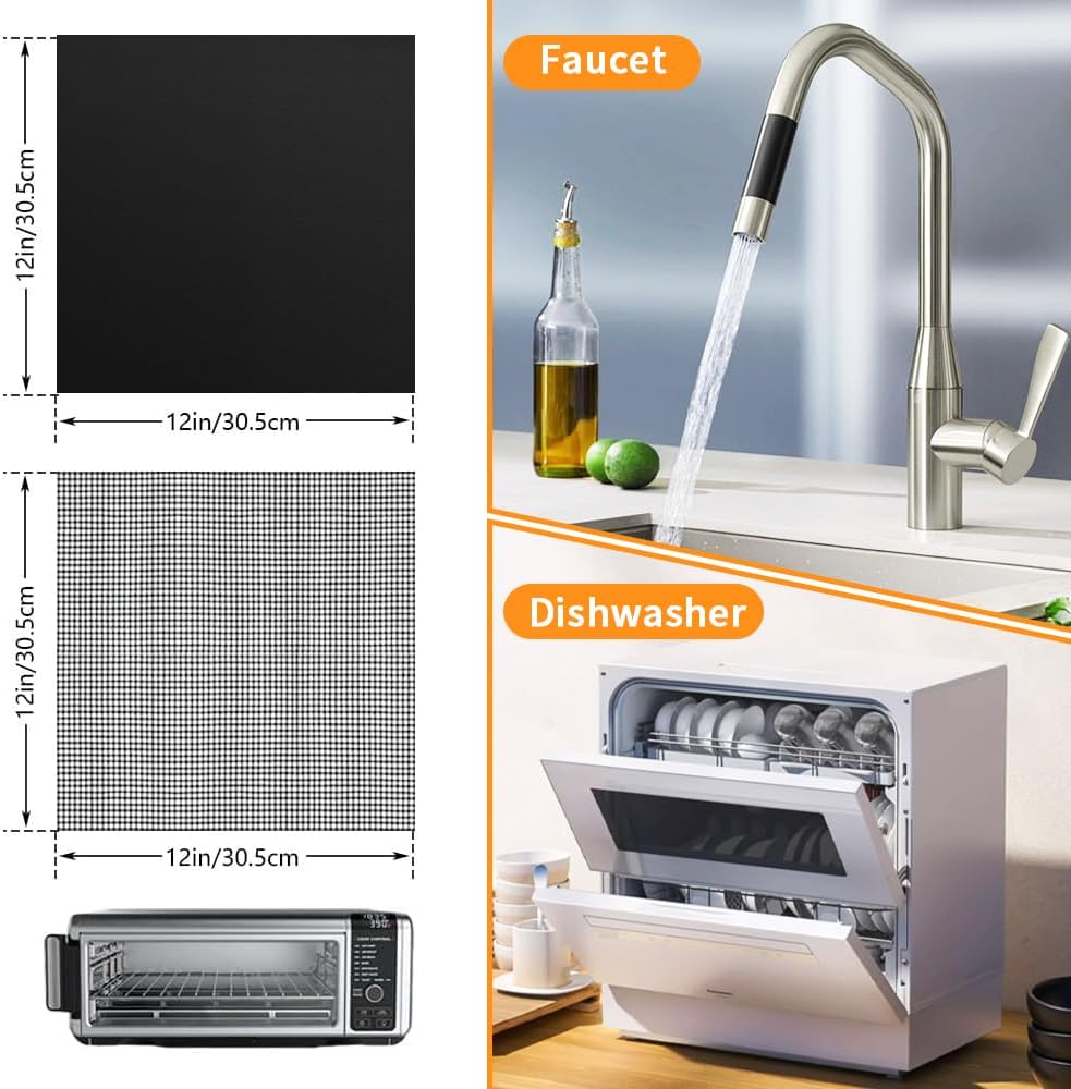 for Ninja Reusable Air Fryer Liners 12x12inch, Oven Liner for Bottom of Toaster Oven, 3x Liners + 3x Mesh Sheets, Non-Stick Baking/Microwave/Grill Mat,450°F,Pre-Cut Square for SP101/SP201/SP301/SP351