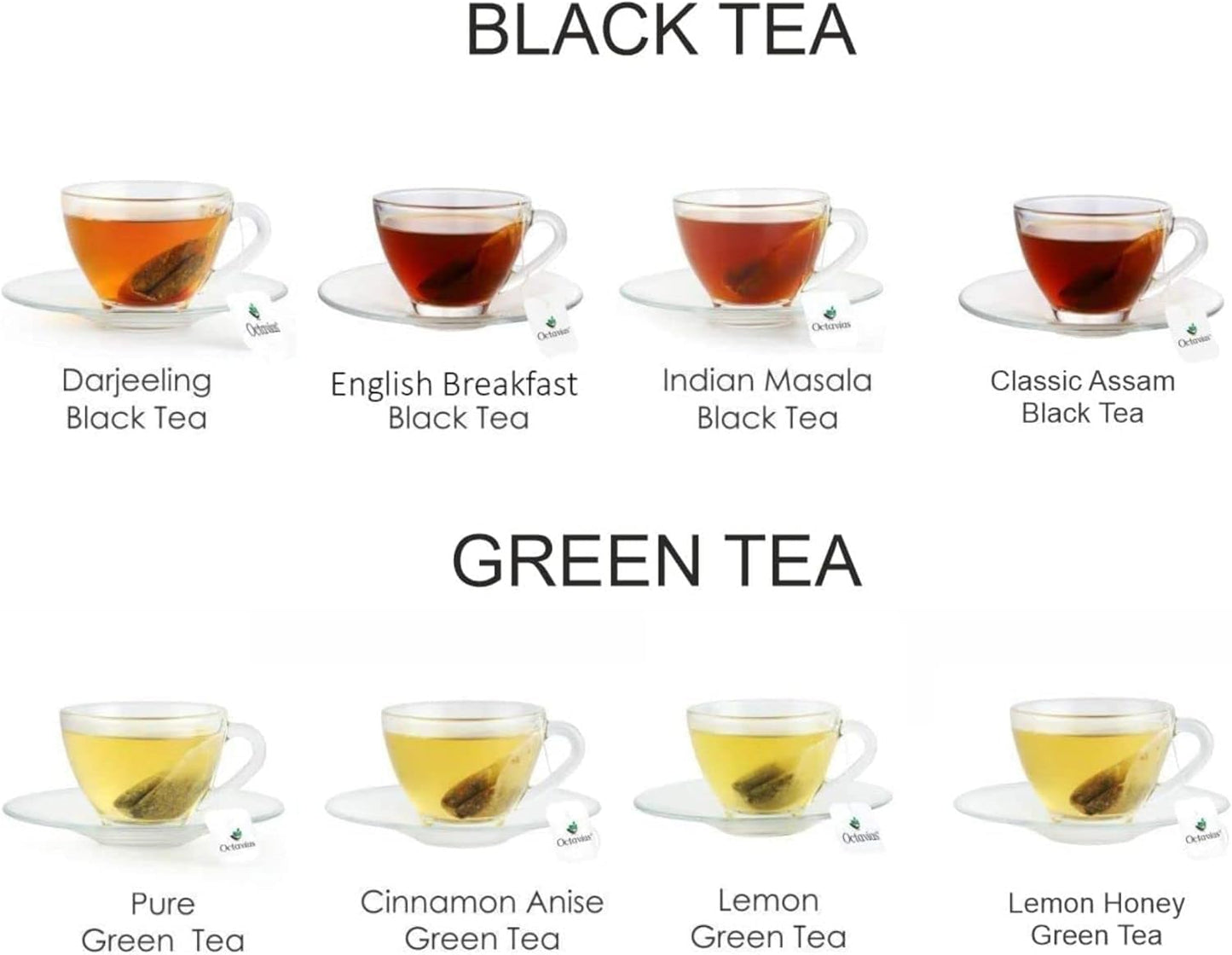 Octavius Tea Gift Set - Assorted Black & Green Tea Bags in Wooden Box | 6 Flavors, 90 Count | Premium Tea Sampler for Women & Men | Wellness Gift, Holiday, Birthday, Office, Corporate Gifting
