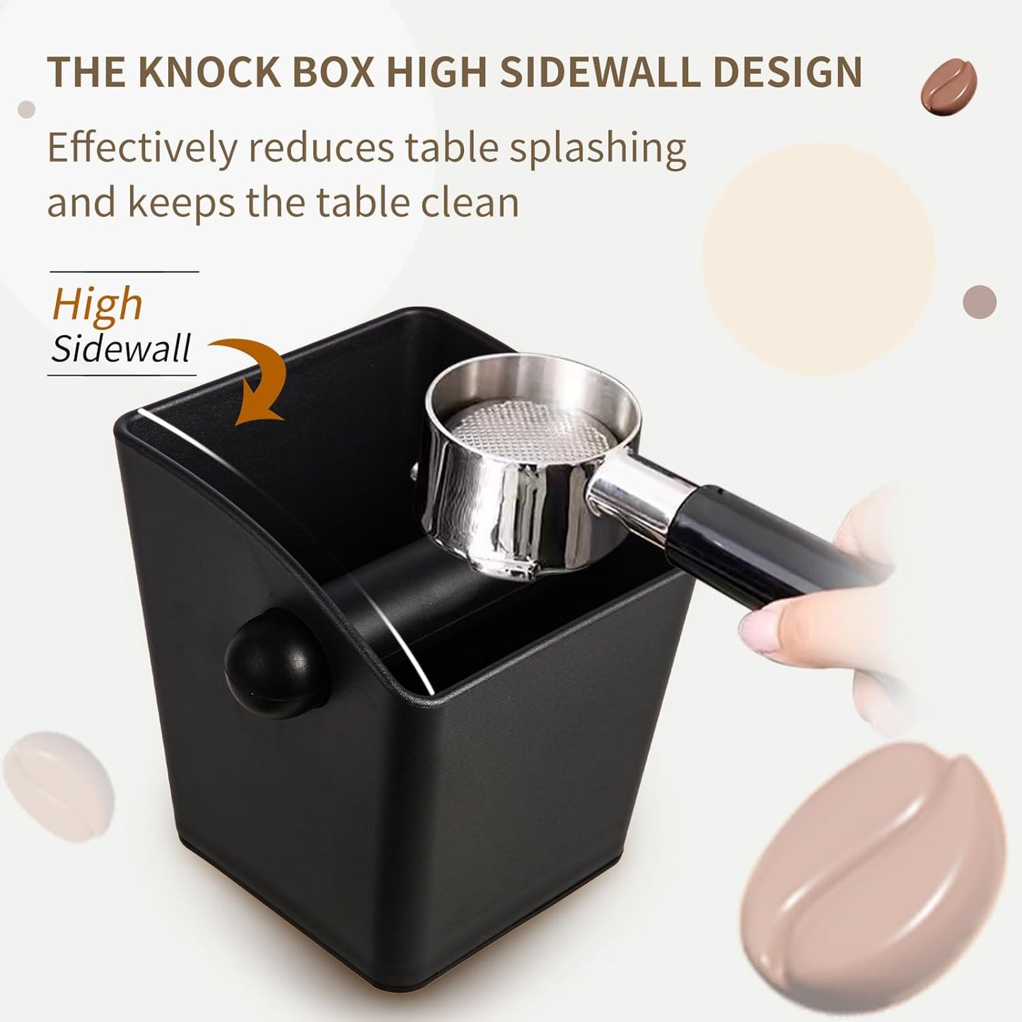Knock Box Square High Sidewall Design Espresso Knock Box Shock-absorbent Knock Box Espresso with Removable Knock Bar and Non-Slip Base Espresso Accessories for Home/Office