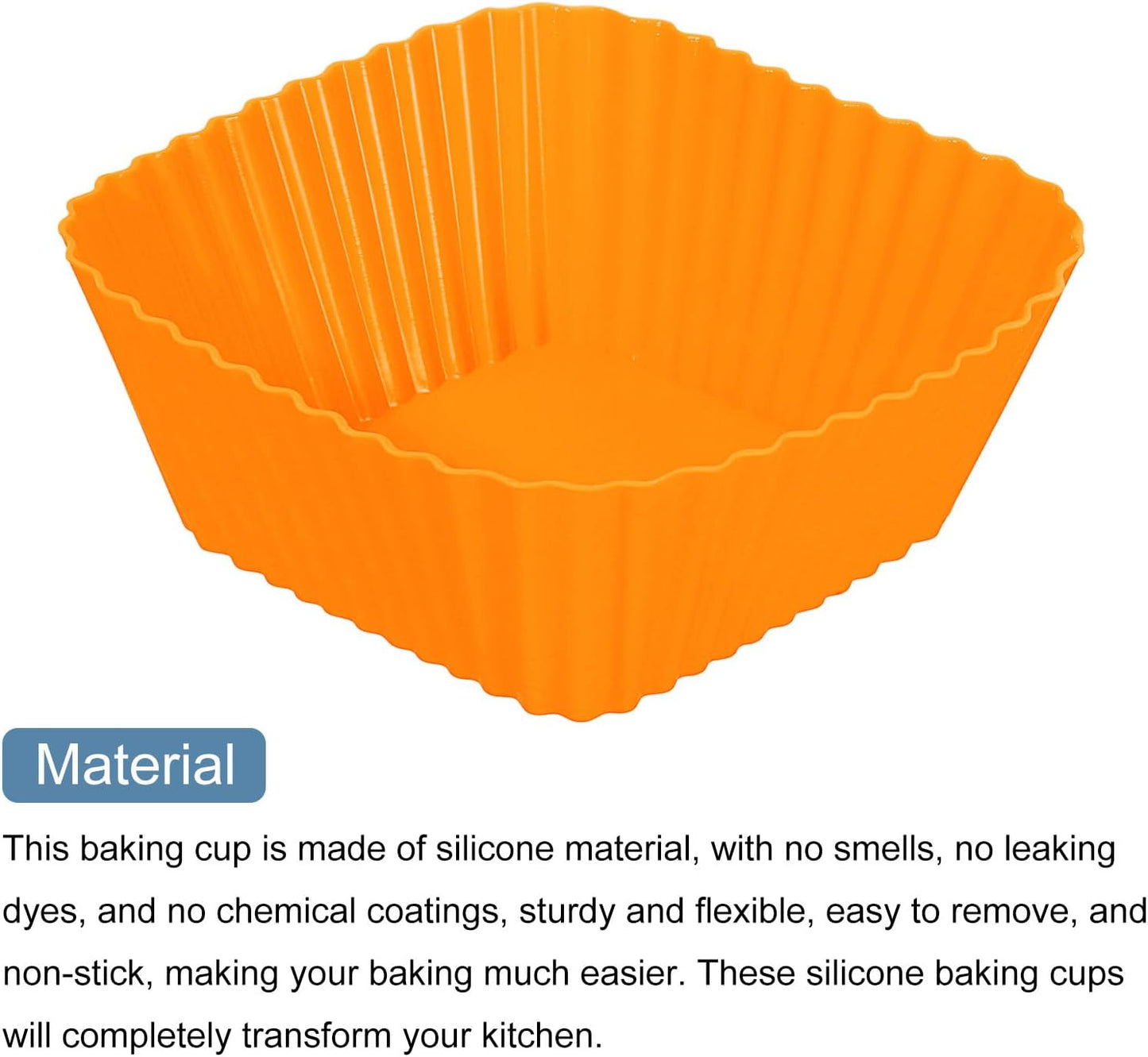 uxcell 36Pcs Silicone Cupcake Baking Cups, Silicone Muffins Liners Non-Stick Square Baking Cups, for Cooking Eggs Baking Muffins and Make a Cake(Orange)
