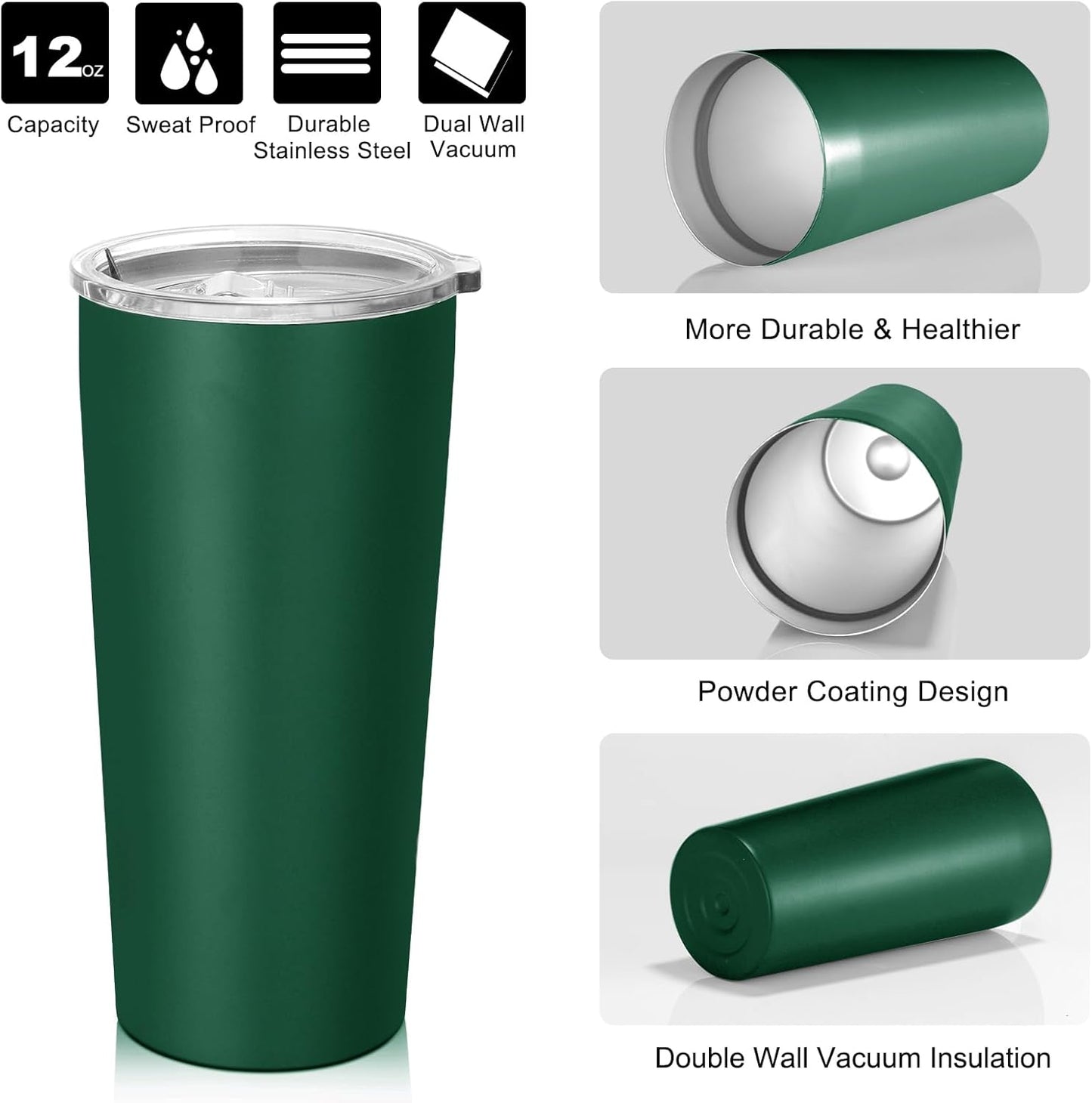 VEGOND 20oz Tumbler Stainless Steel Tumbler with Lid And Straw Vacuum Insulated Double Wall Travel Coffee Mug(dark green package 12)