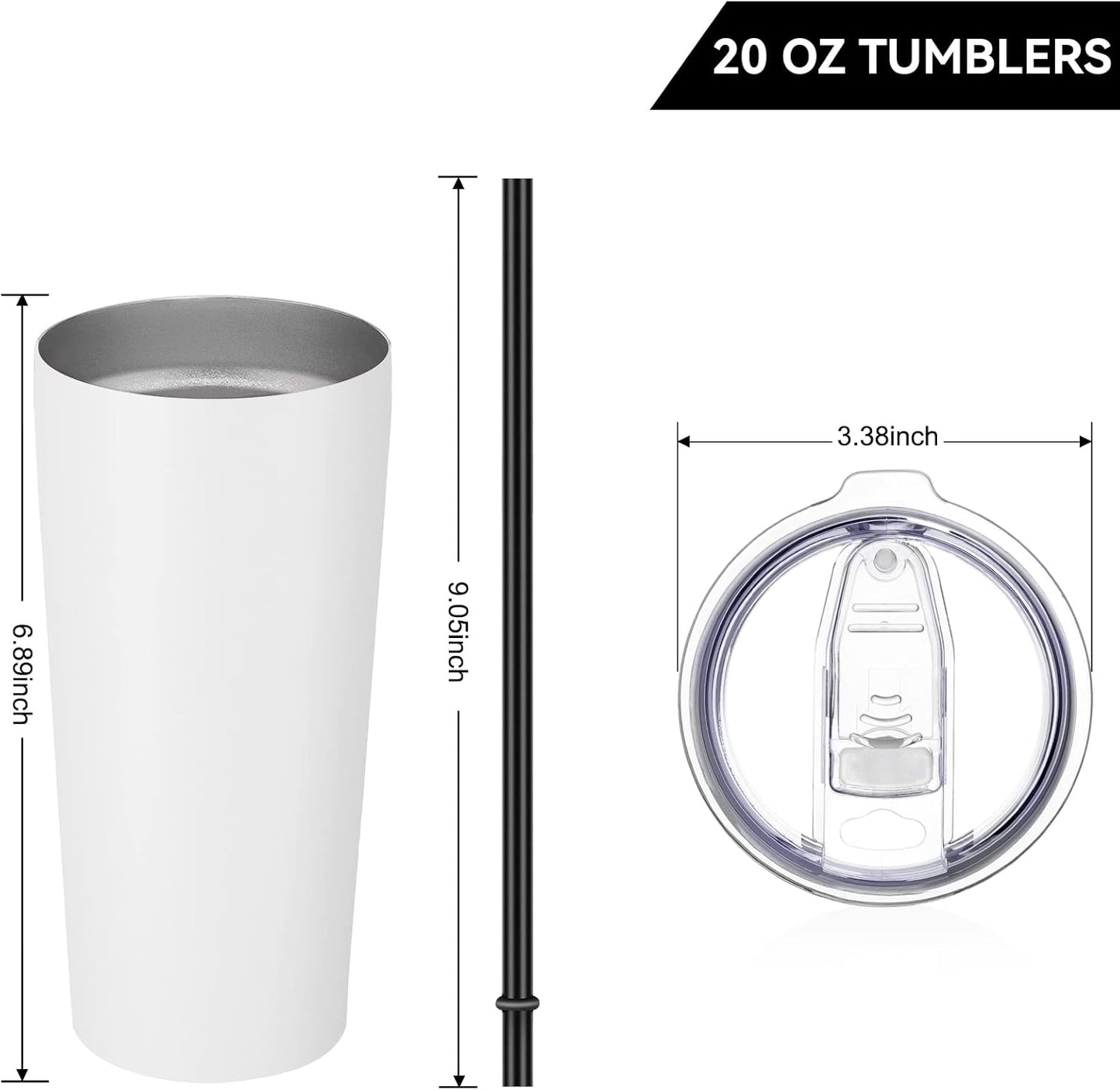 VEGOND 20oz Tumbler Bulk with Lid and Straw 12 Pack, Stainless Steel Vacuum Insulated Tumbler, Double Wall Coffee Cup Travel Mug, White