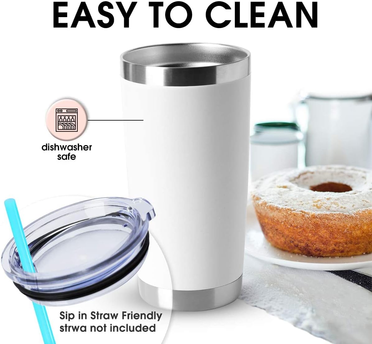 HASLE OUTFITTERS 20oz Tumblers Stainless Steel Mugs with Lid Double Wall Vacuum Insulated Coffee Cups for Cold & Hot Drinks (20oz-White, 12 Pack)