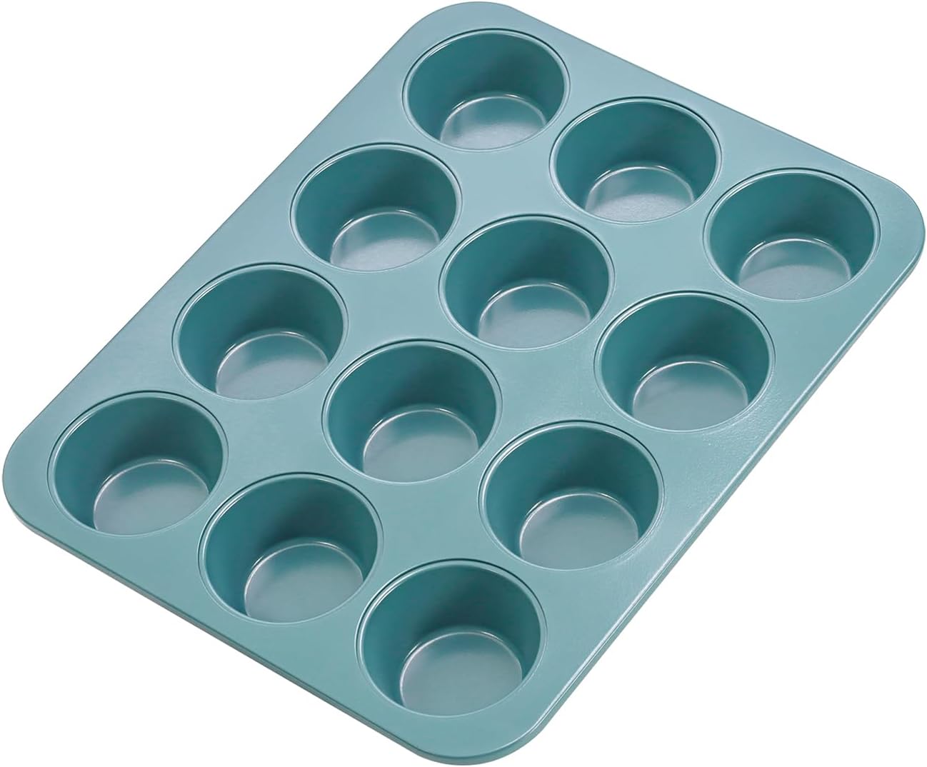 CHEFMADE Muffin Pan, 12 Cups Non-Stick Cupcake Baking Pan Heavy Duty Carbon Steel Pan Muffin Tins Standard Baking Mold for Cakes（Green）