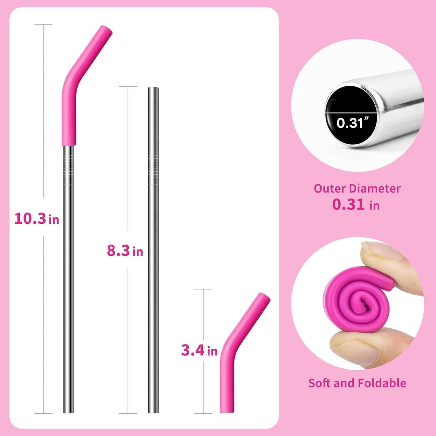 Metal Straws for 20 oz YETI Tumbler Mug, 8.5" Reusable Stainless Steel Drinkin Straws with Silicone Tip for CIVAGO, ALBOR, BJPKPK 20 oz Tumbler