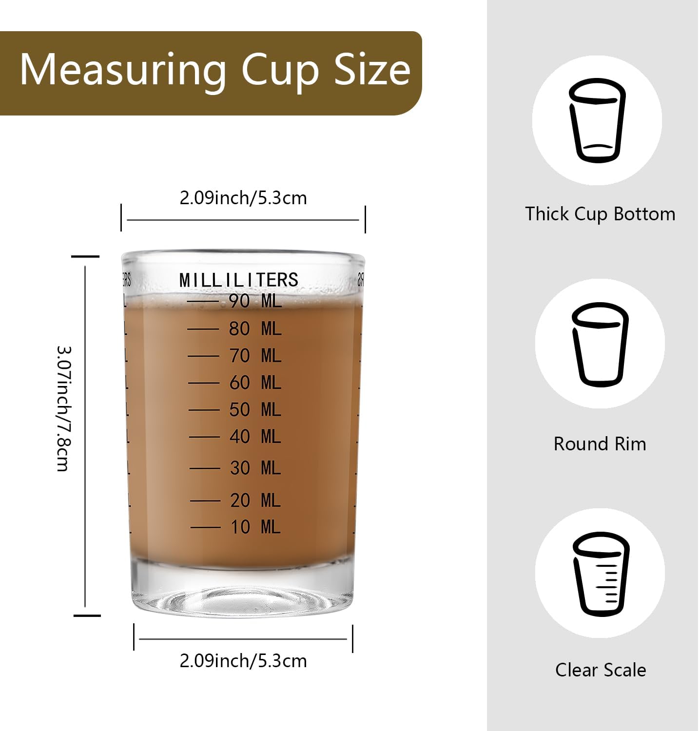 2 Pack Shot Glass Measuring Cup Set,3 oz/90ML Liquid Heavy High Espresso Glass Cup,Dishwasher Safe,Measurement of Dry and Liquid Ingredients(Black)