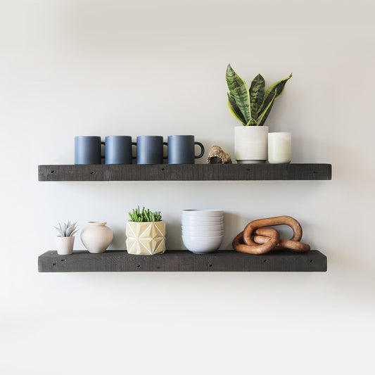 Urban Legacy Reclaimed Barnwood Planks | Floating Shelves for Wall w/Flush Mount Shelf Bracket Set Included | Set of 2 (Coffee Bean, 36"x 4.5"x 2")