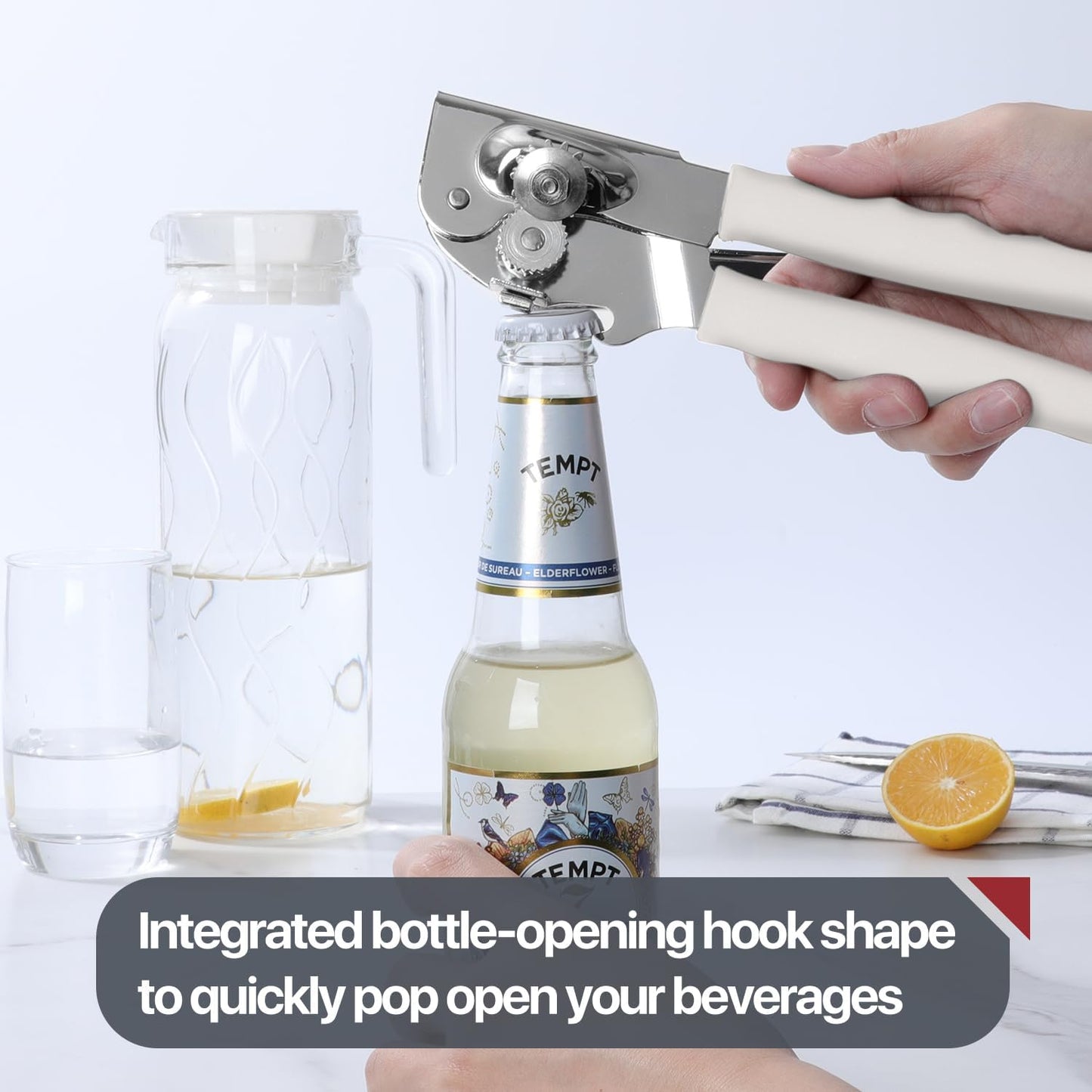 Commercial Can Opener, UHIYEE Hand Crank Can Opener Manual Heavy Duty with Comfortable Extra-long Handles, Oversized Knob, Large Handheld Can Open Easy for Big Cans, White