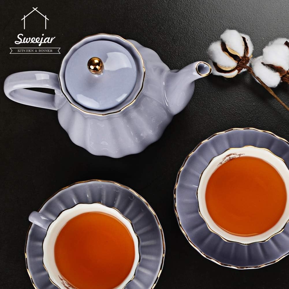 Sweejar Royal Teapot, Ceramic Tea Pot with Removable Stainless Steel Infuser, Blooming & Loose Leaf Teapot - 28 Ounce(Purple)