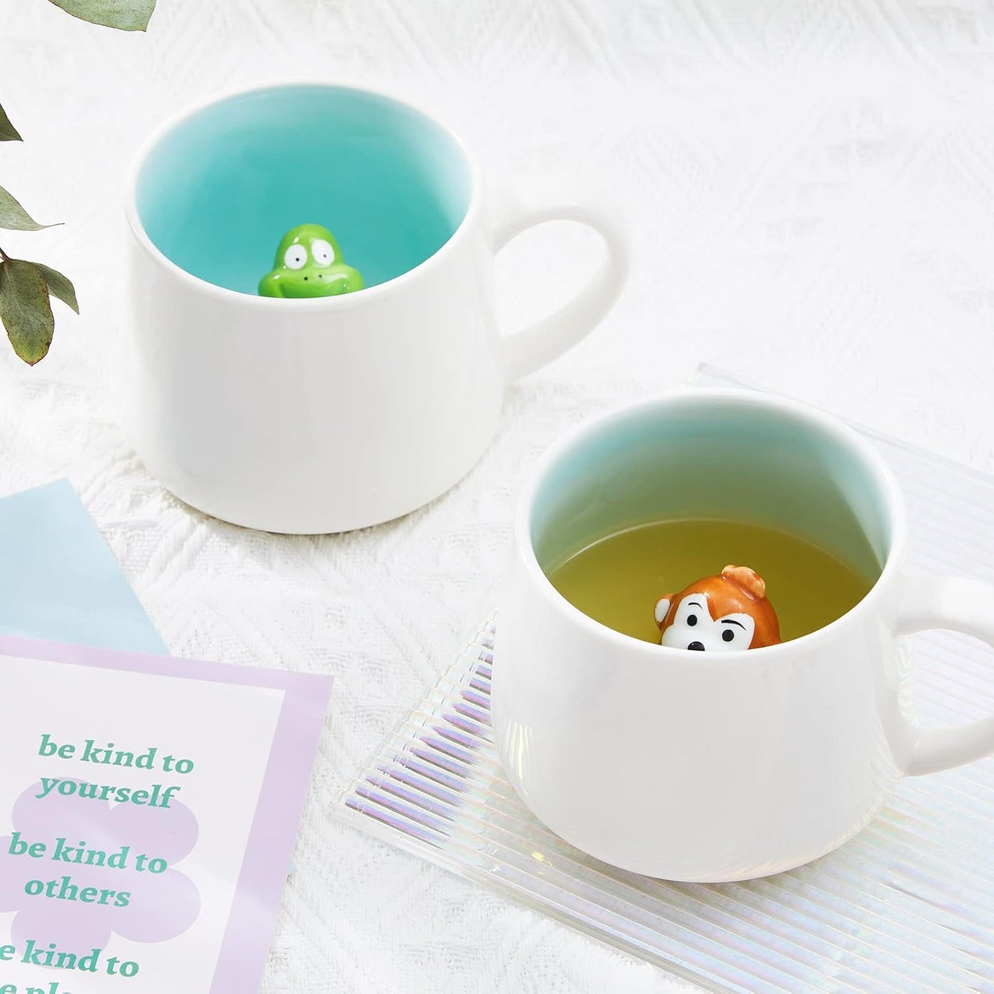 Monkey Ceramic Cup Hidden 3D Animal Inside Mug,12 oz Cute Cartoon Handmade Figurine Mugs,Christmas Birthday Surprise for Friends Family or Kids (Monkey)