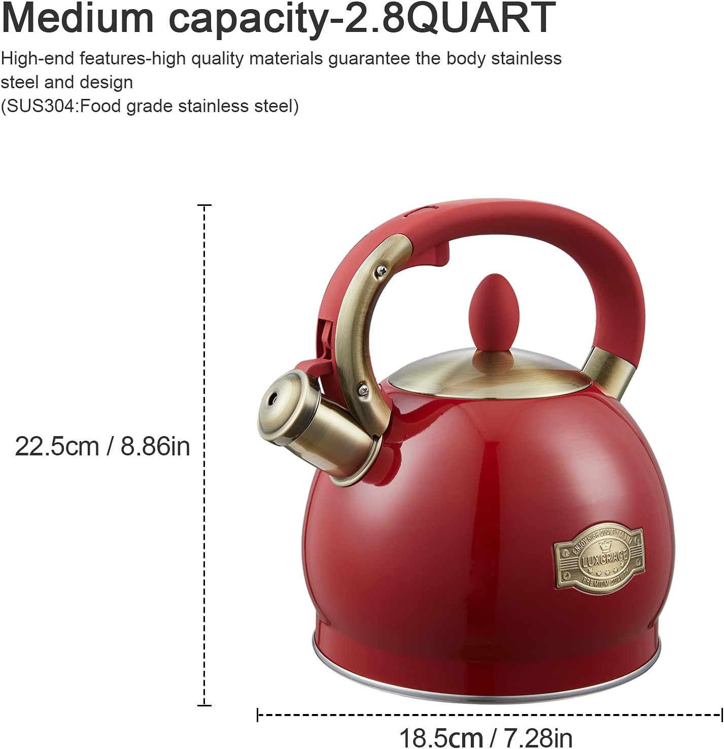 Tea Kettle -2.8 Quart Tea Kettles Stovetop Whistling Teapot Stainless Steel Tea Pots for Stove Top Whistle Tea Pot
