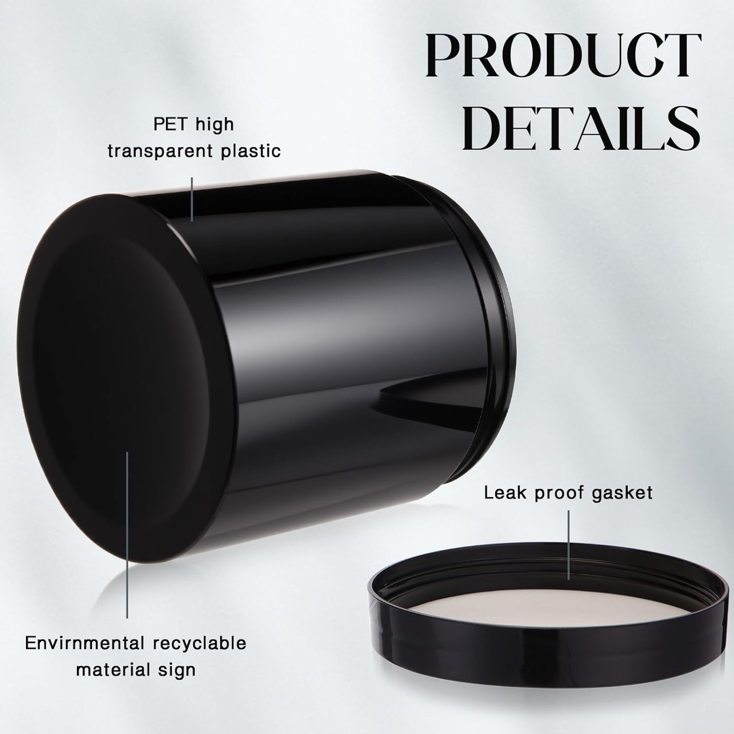 Patelai 4 Pieces Round Wide-mouth Leak Proof Plastic Container Jars with Lids for Travel Storage Makeup Beauty Products Face Creams Oils Salves Ointments DIY Making(16 Ounce,Pure Black)