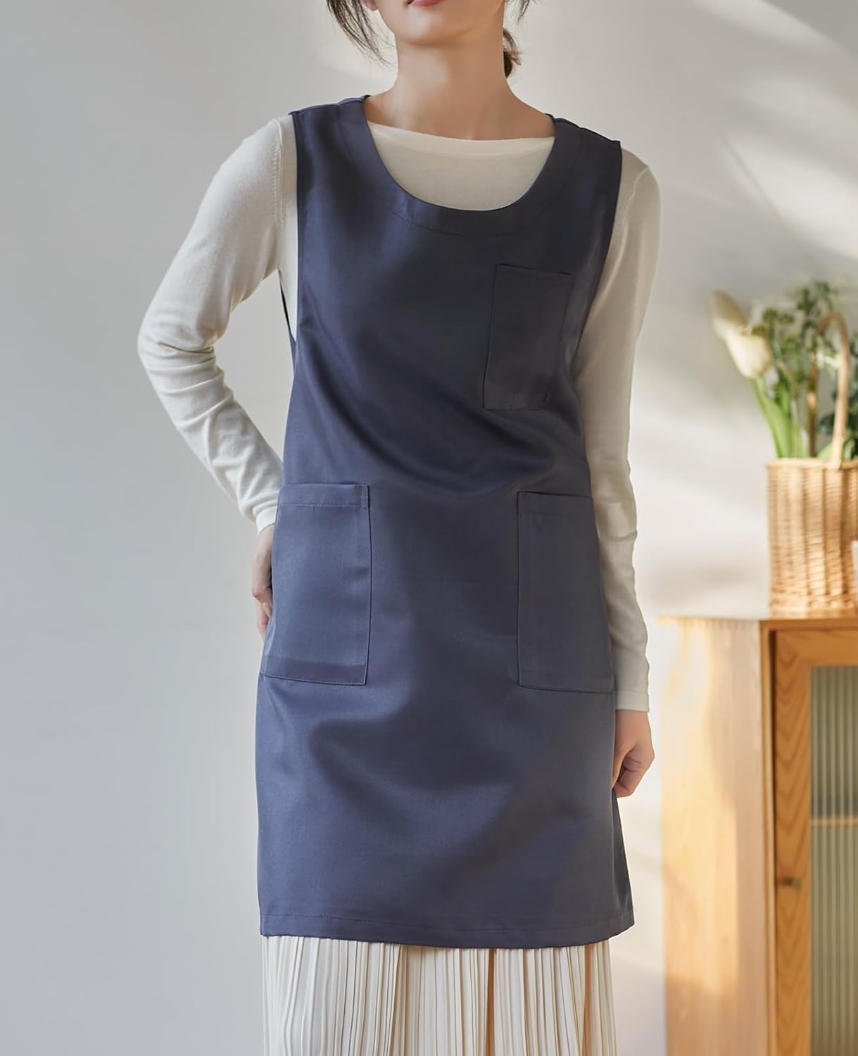 Women Cobbler Apron Japanese Style Aprons with 3 Pockets for Work Chef Kitchen