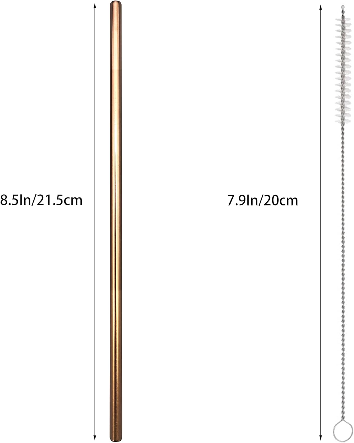 10 Pcs Stainless Steel Straws, Reusable Drinking Straws, Straight Metal Straw Sets with 2 Pcs Cleaning Brushes (8.5 Inch, Rose Gold)
